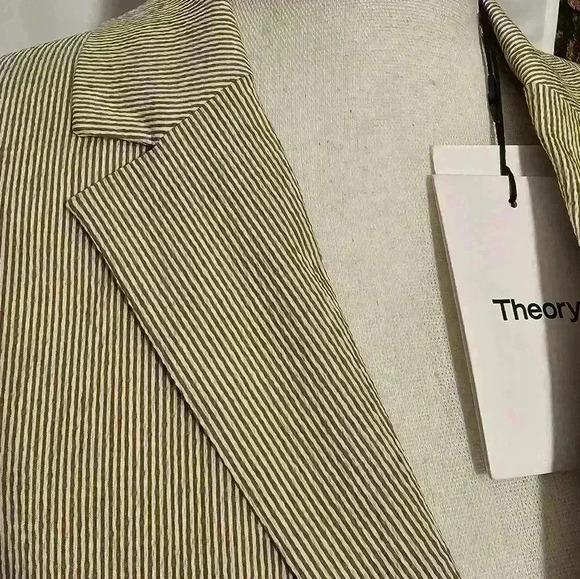 Theory Womens Beige/White Striped Lined Stretchy Jacket NWT lSize 2 - Picture 2 of 10